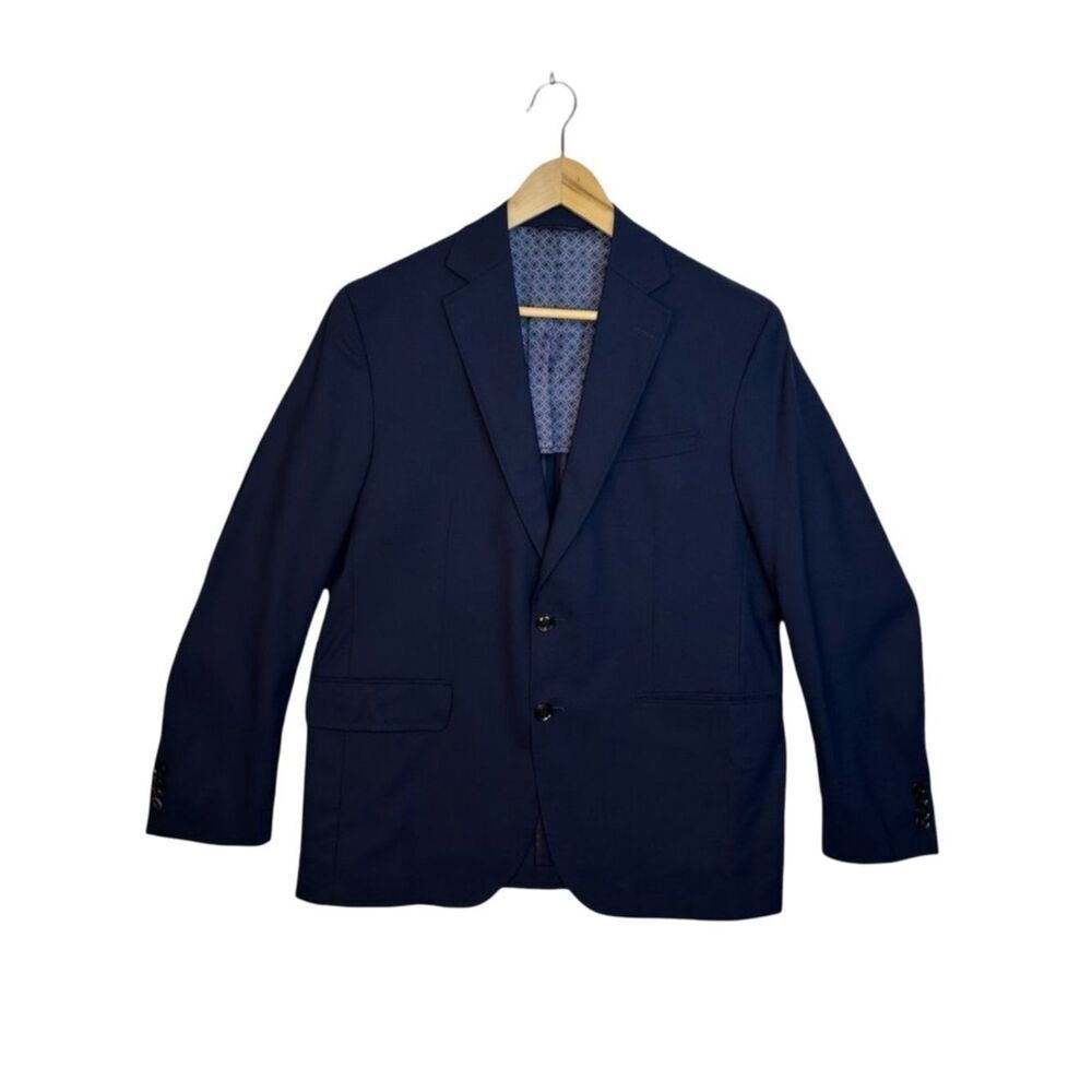 TED BAKER Navy Karl 99% Wool Blazer Size 42 S